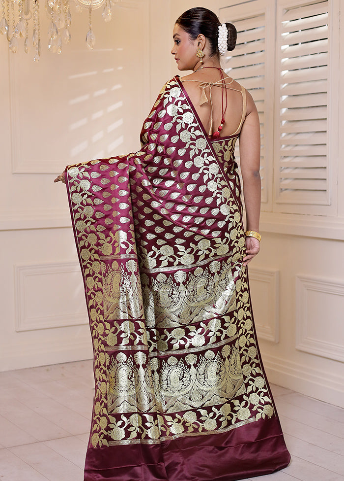 Purple Banarasi Silk Saree With Blouse Piece