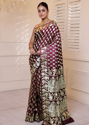 Purple Banarasi Silk Saree With Blouse Piece