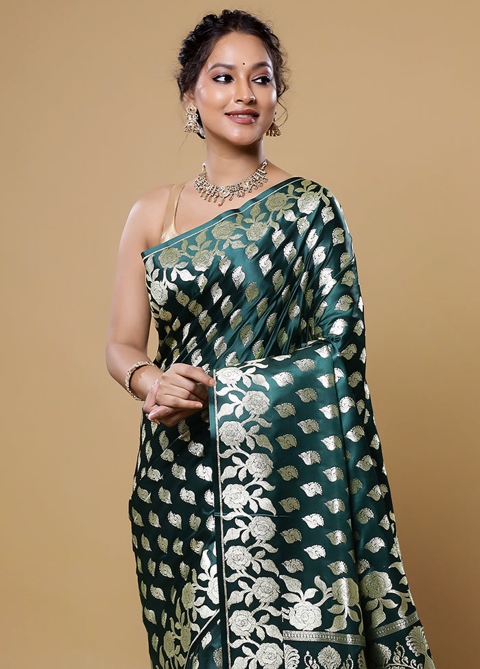 Green Banarasi Silk Saree With Blouse Piece