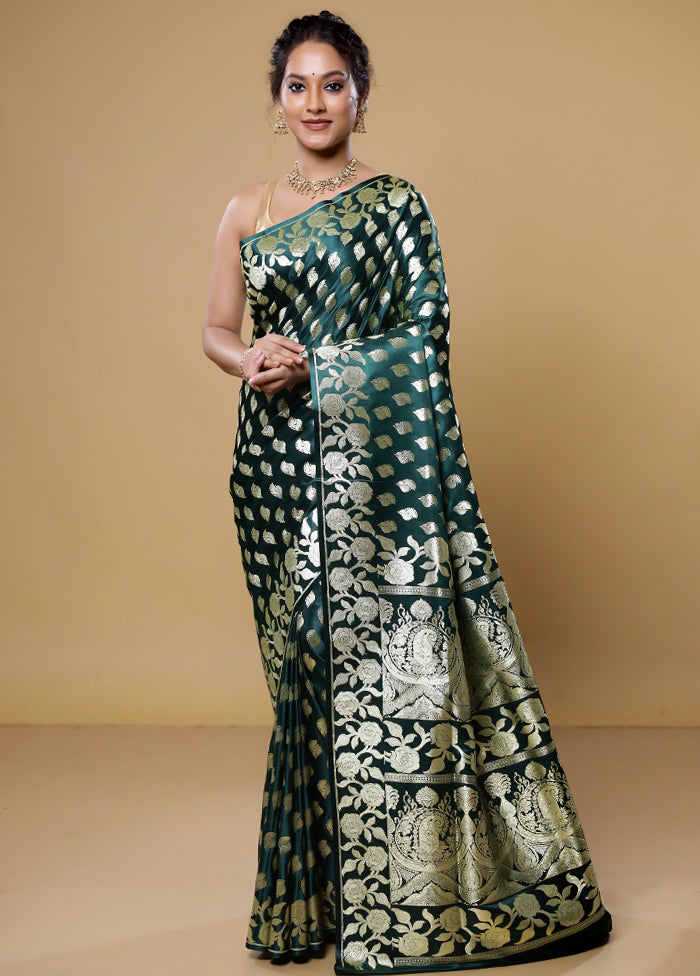 Green Banarasi Silk Saree With Blouse Piece