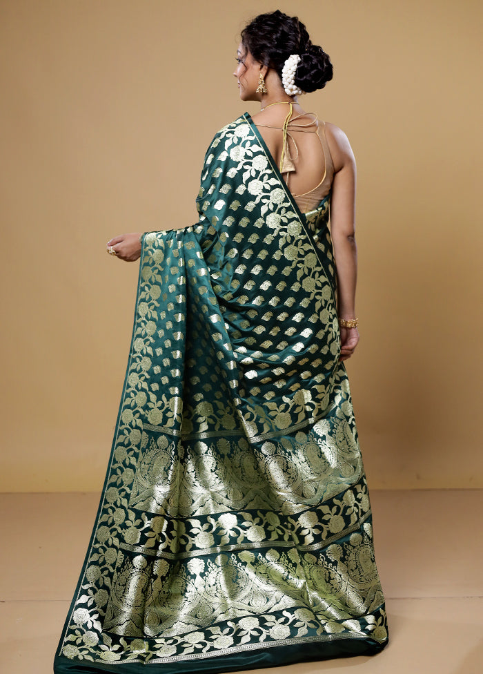 Green Banarasi Silk Saree With Blouse Piece