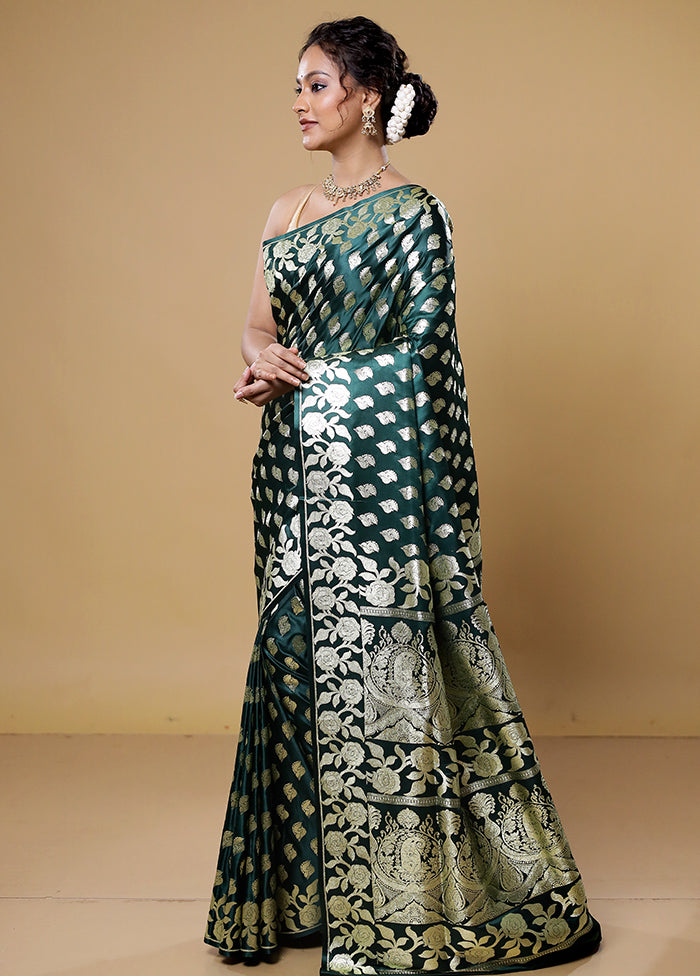 Green Banarasi Silk Saree With Blouse Piece