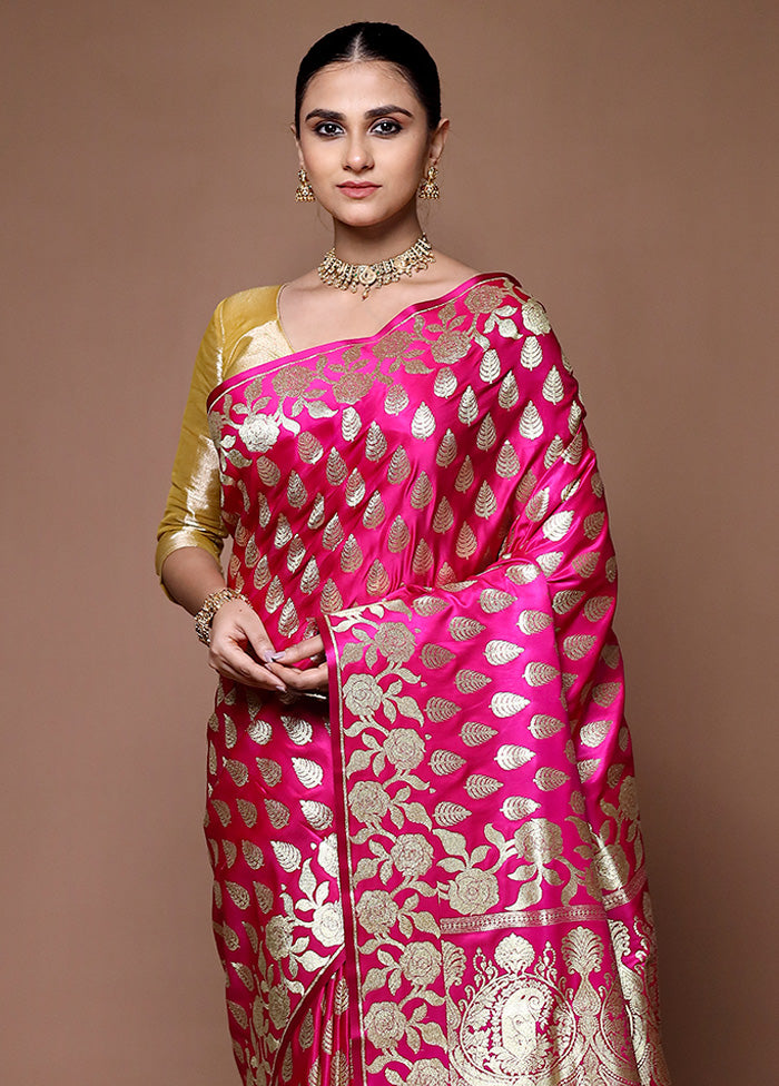 Pink Banarasi Silk Saree With Blouse Piece