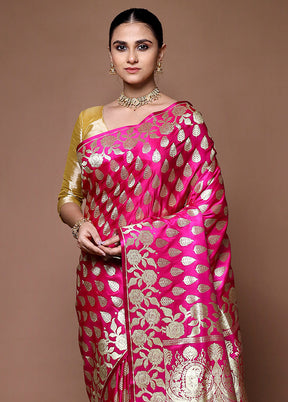 Pink Banarasi Silk Saree With Blouse Piece