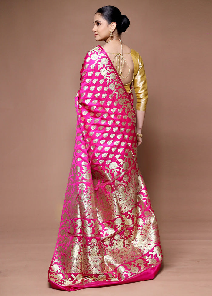 Pink Banarasi Silk Saree With Blouse Piece