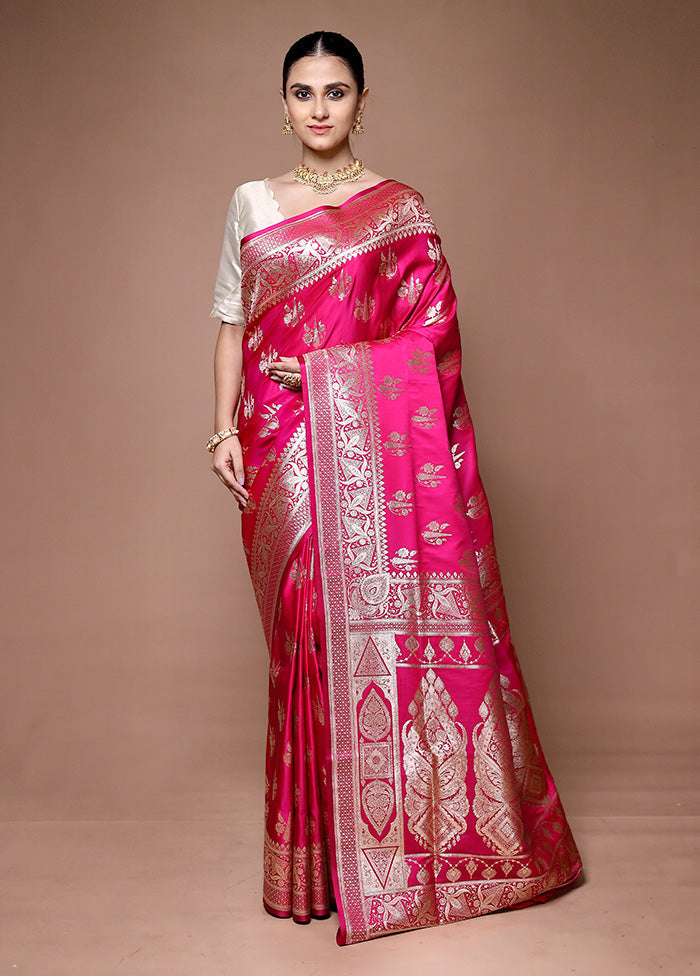 Pink Banarasi Silk Saree With Blouse Piece