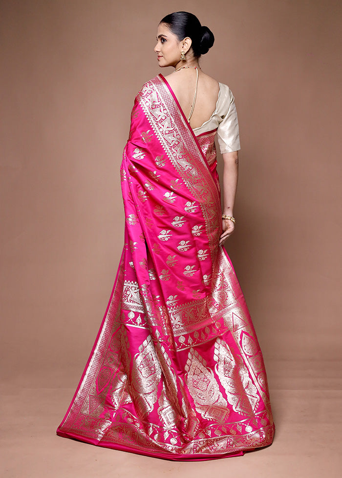 Pink Banarasi Silk Saree With Blouse Piece