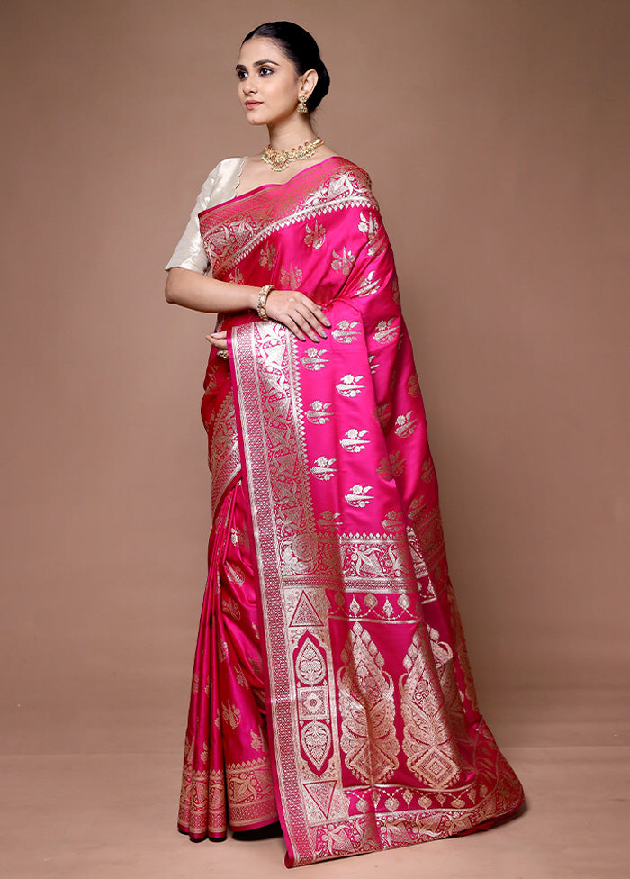 Pink Banarasi Silk Saree With Blouse Piece