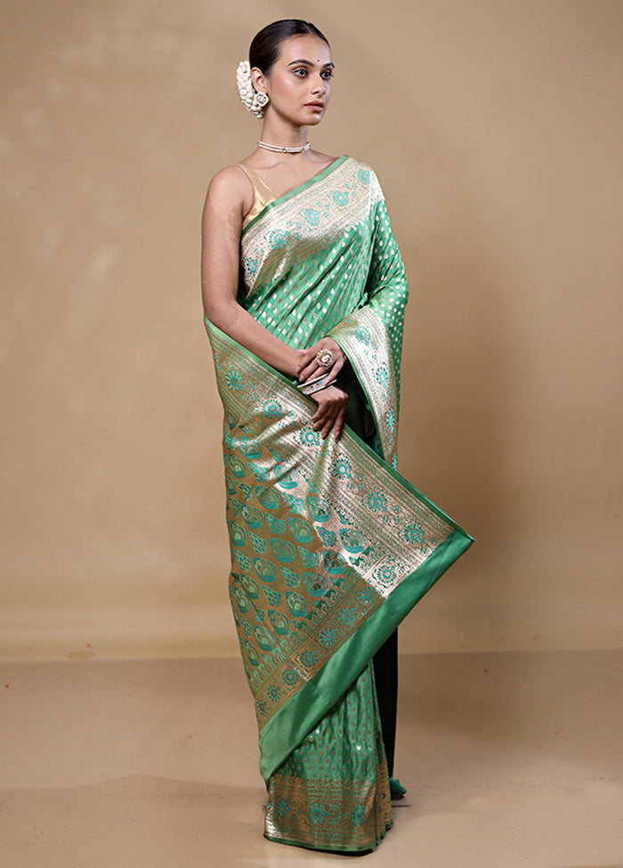 Green Banarasi Silk Saree With Blouse Piece