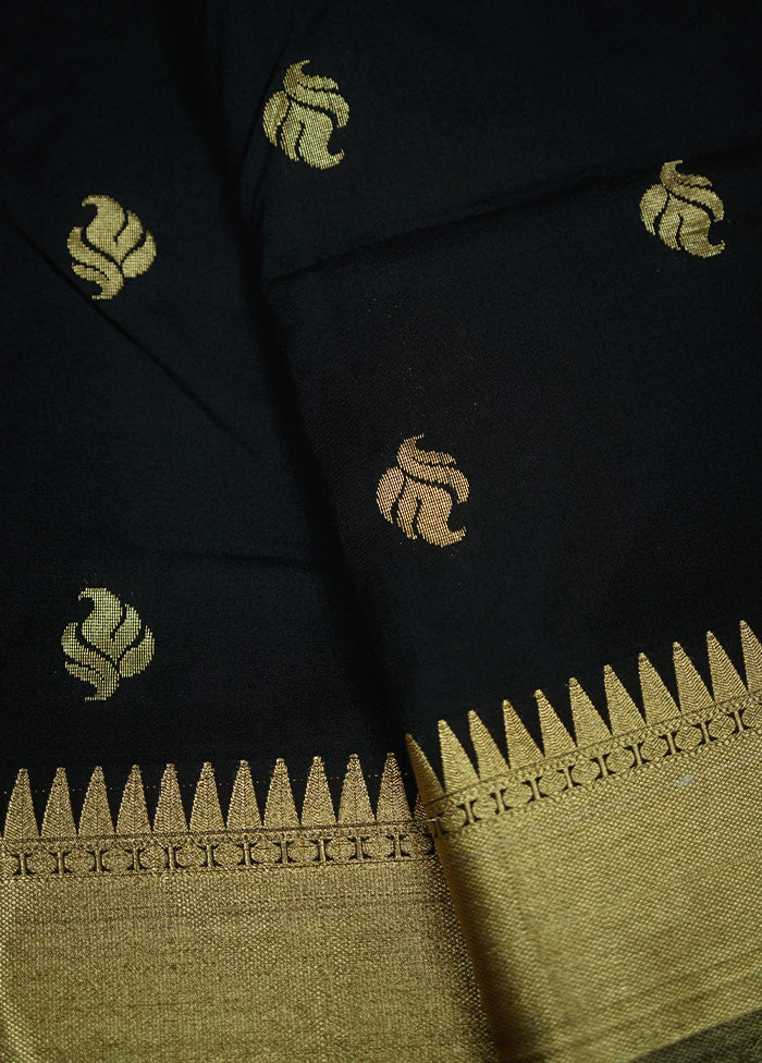 Black Kanjivaram Silk Saree With Blouse Piece - Indian Silk House Agencies