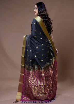 Black Kanjivaram Silk Saree With Blouse Piece - Indian Silk House Agencies