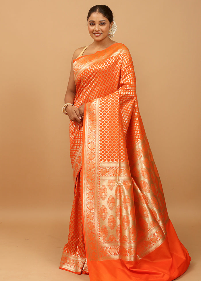 Orange Uppada Silk Saree With Blouse Piece