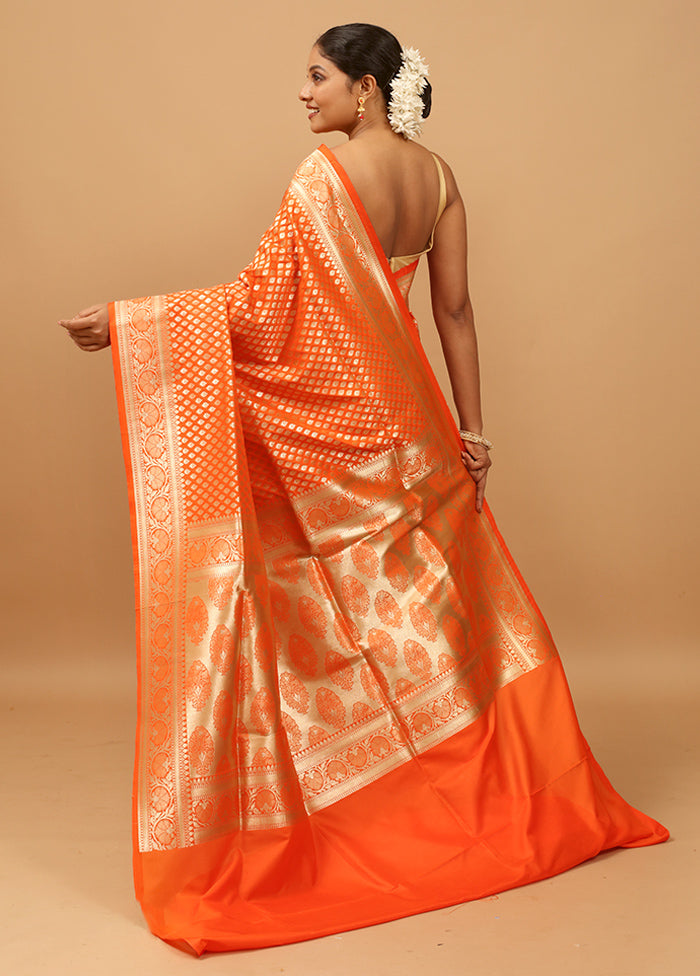 Orange Uppada Silk Saree With Blouse Piece