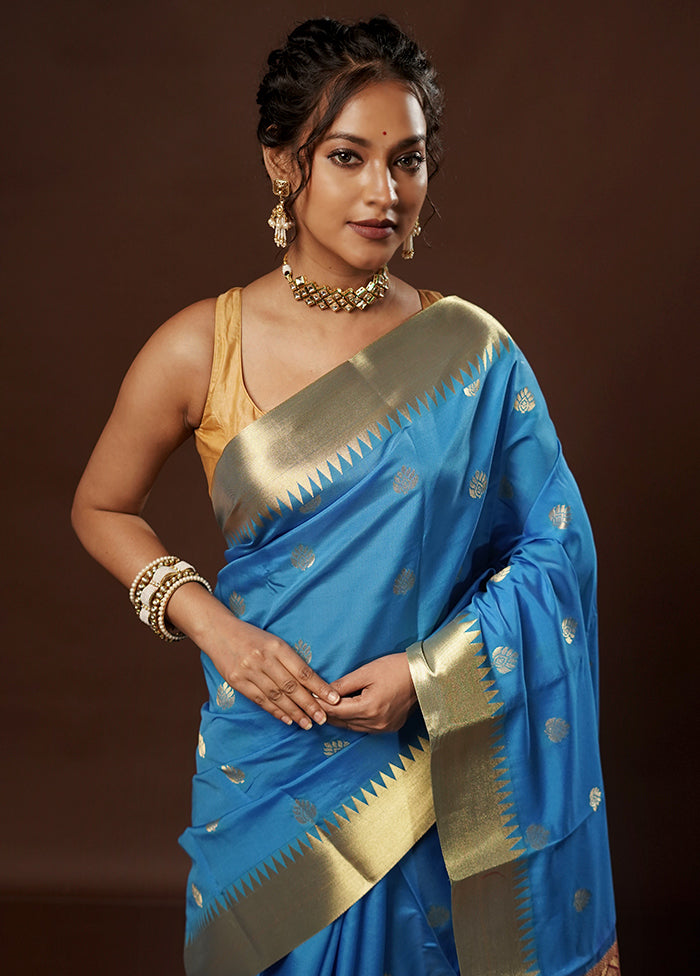 Blue Kanjivaram Silk Saree With Blouse Piece - Indian Silk House Agencies