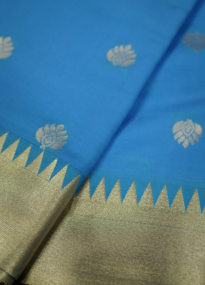 Blue Kanjivaram Silk Saree With Blouse Piece - Indian Silk House Agencies