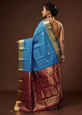 Blue Kanjivaram Silk Saree With Blouse Piece - Indian Silk House Agencies