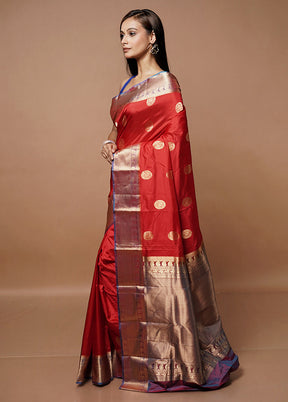 Red Handloom Kanjivaram Pure Silk Saree With Blouse Piece