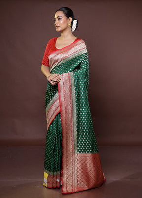 Green Kora Silk Saree With Blouse Piece