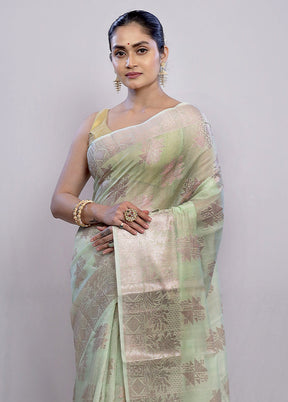 Green Kora Silk Saree With Blouse Piece - Indian Silk House Agencies