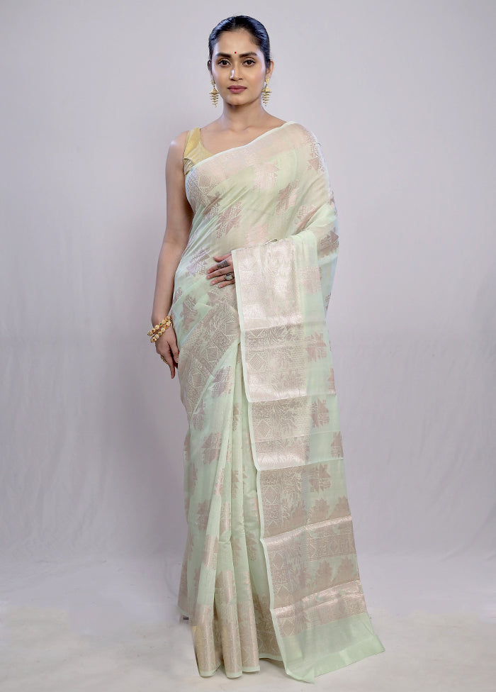 Green Kora Silk Saree With Blouse Piece - Indian Silk House Agencies