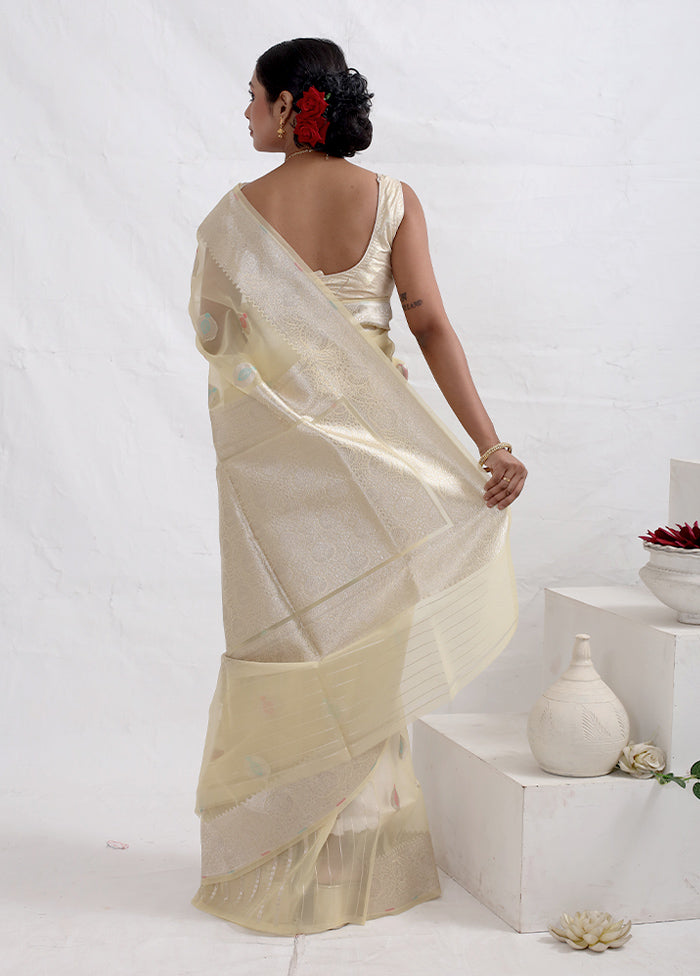 Cream Kora Silk Saree With Blouse Piece - Indian Silk House Agencies