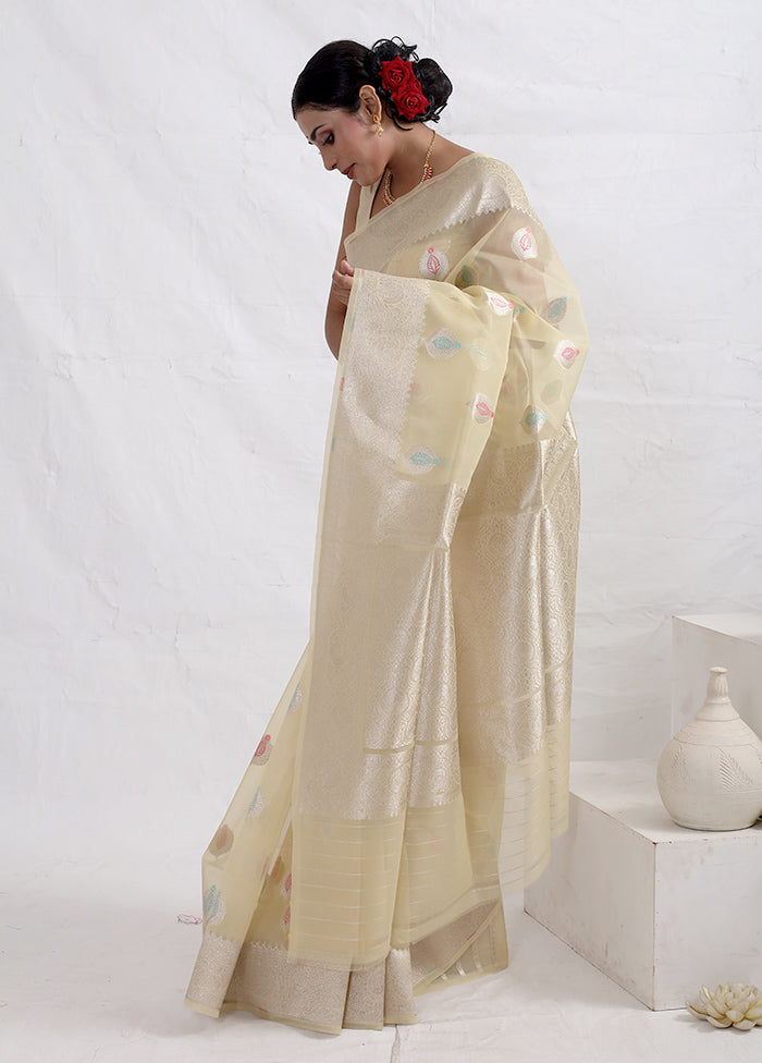 Cream Kora Silk Saree With Blouse Piece - Indian Silk House Agencies