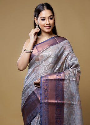 Grey Kora Silk Saree With Blouse Piece