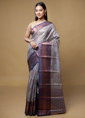 Grey Kora Silk Saree With Blouse Piece