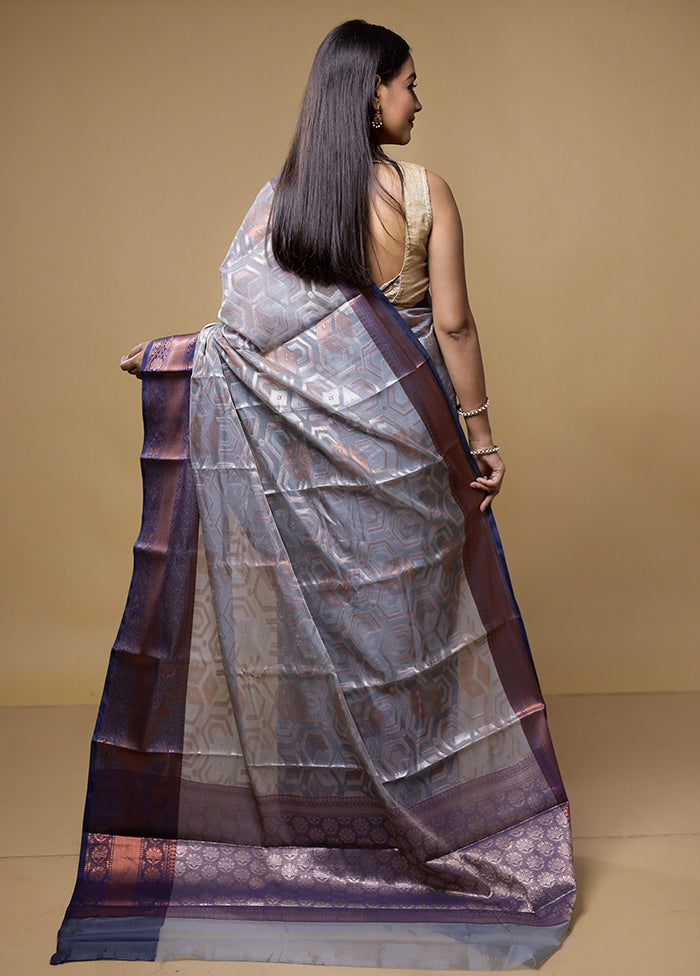 Grey Kora Silk Saree With Blouse Piece