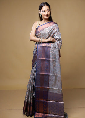 Grey Kora Silk Saree With Blouse Piece