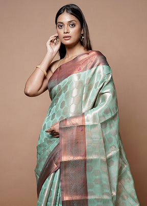 Green Kora Silk Saree With Blouse Piece