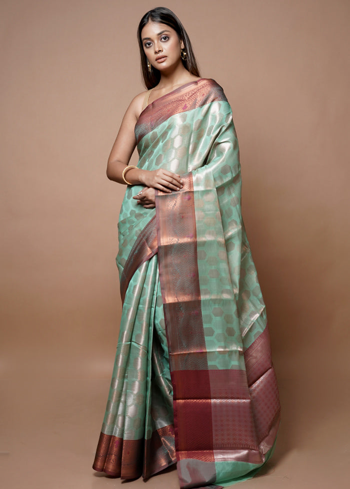 Green Kora Silk Saree With Blouse Piece