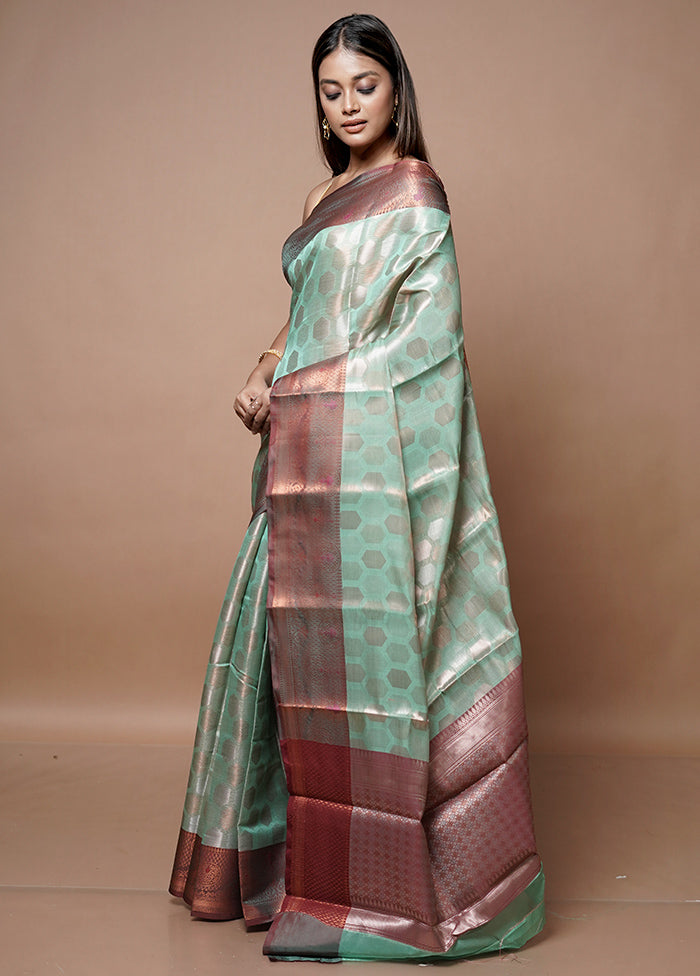 Green Kora Silk Saree With Blouse Piece