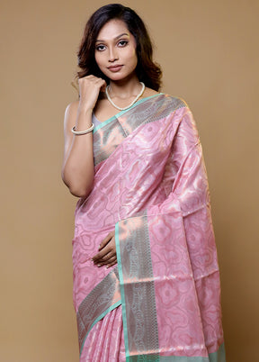 Pink Kora Silk Saree With Blouse Piece