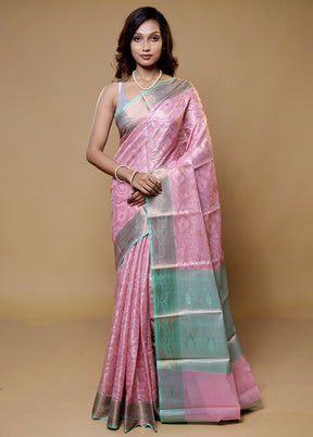 Pink Kora Silk Saree With Blouse Piece