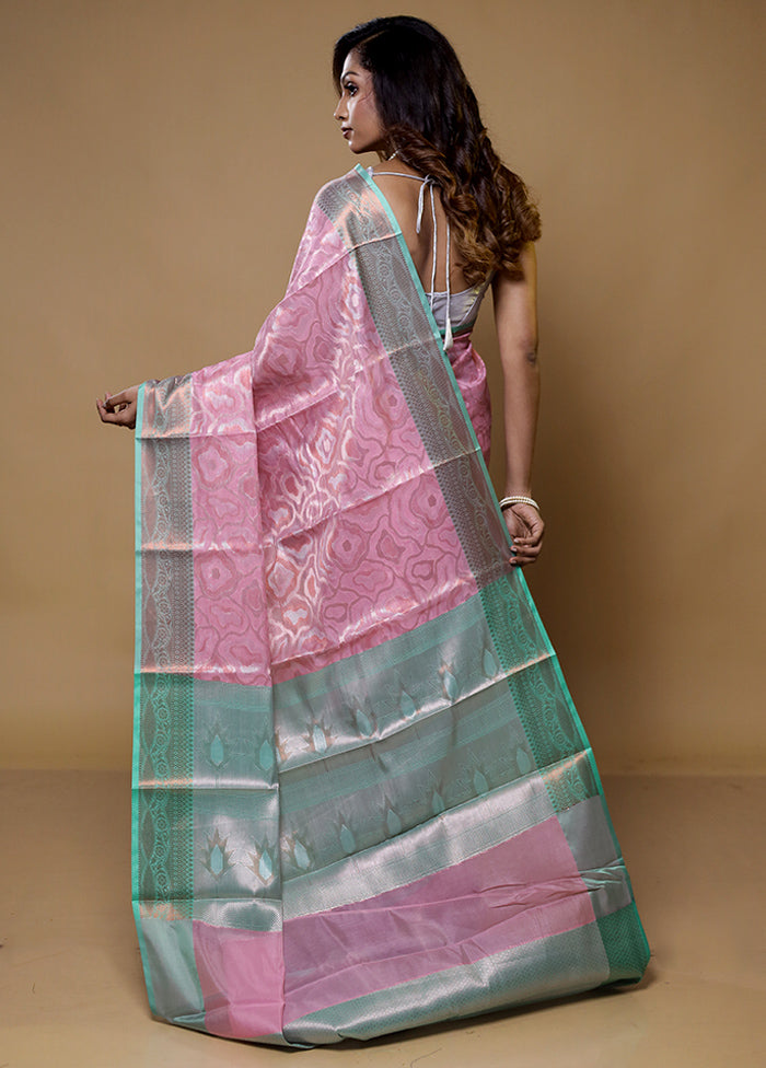 Pink Kora Silk Saree With Blouse Piece