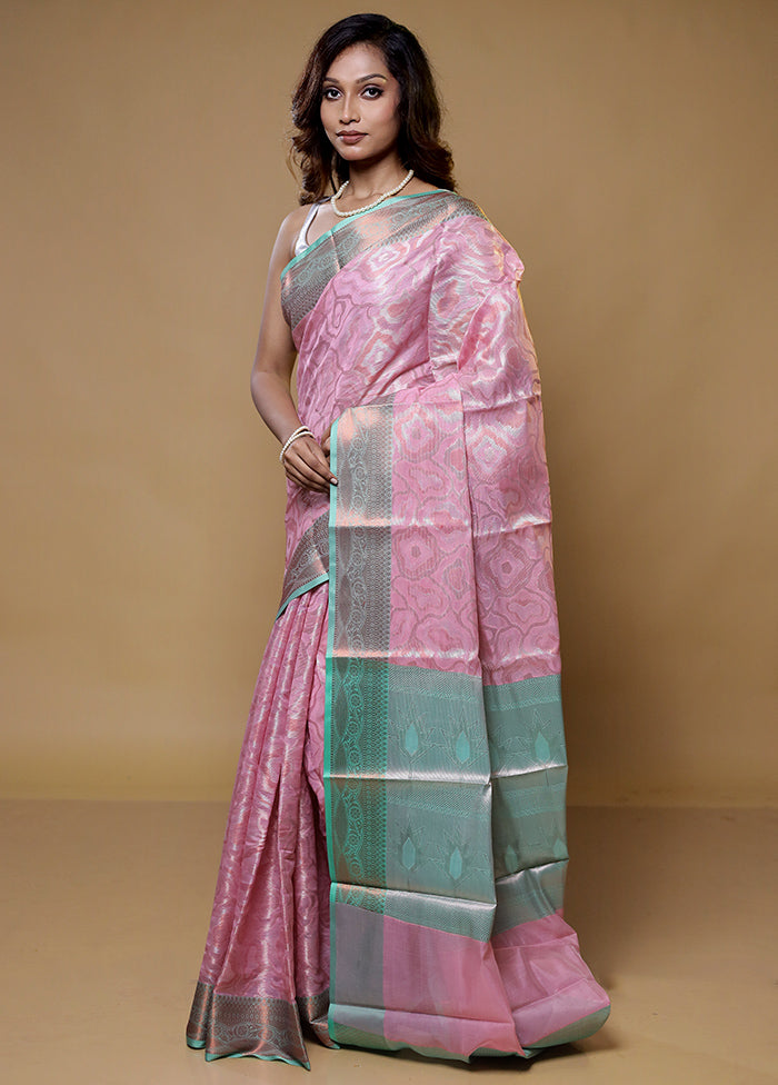 Pink Kora Silk Saree With Blouse Piece