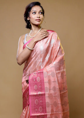 Pink Kora Silk Saree With Blouse Piece