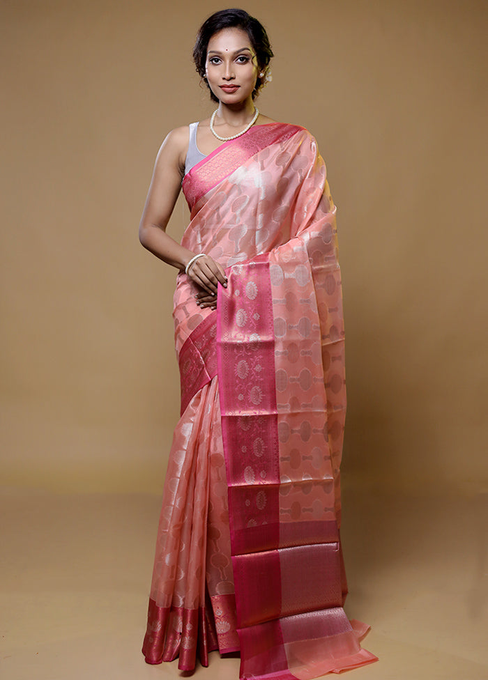 Pink Kora Silk Saree With Blouse Piece