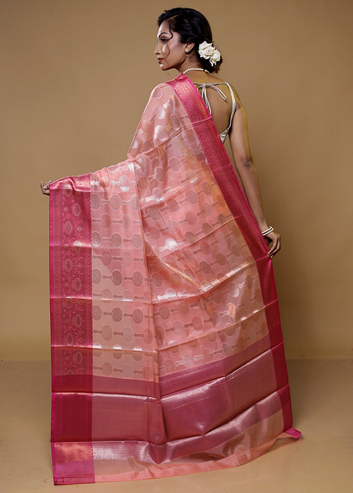 Pink Kora Silk Saree With Blouse Piece