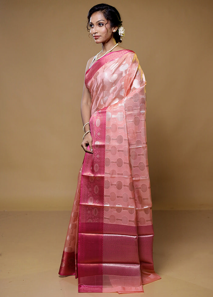 Pink Kora Silk Saree With Blouse Piece