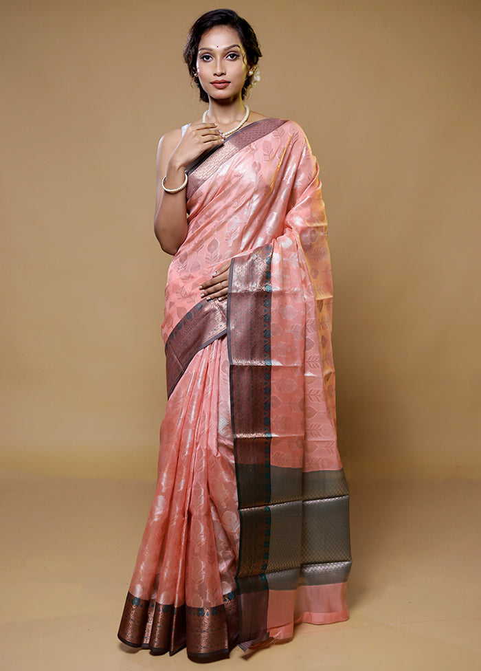 Pink Kora Silk Saree With Blouse Piece