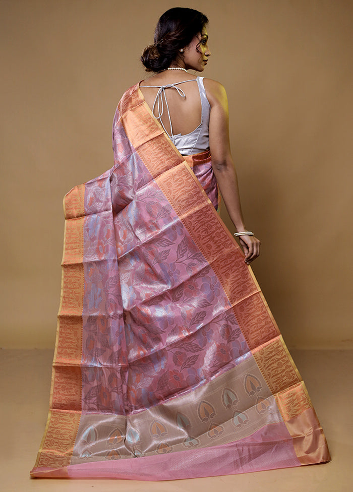 Pink Kora Silk Saree With Blouse Piece