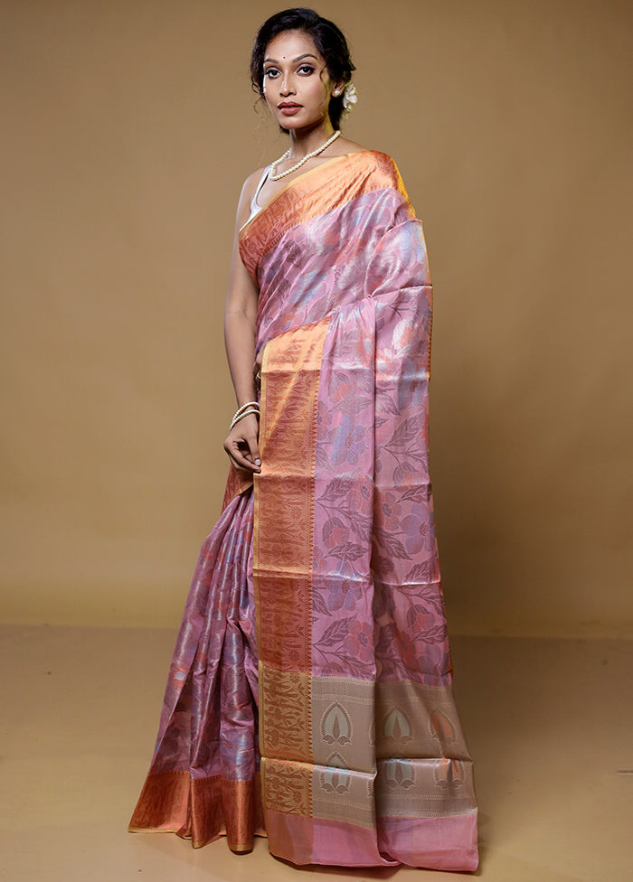 Pink Kora Silk Saree With Blouse Piece