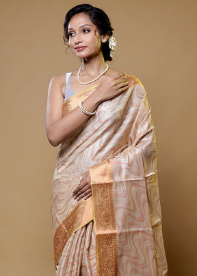 Cream Kora Silk Saree With Blouse Piece