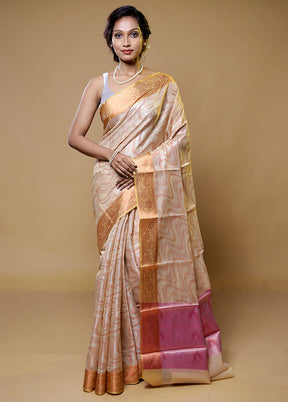 Cream Kora Silk Saree With Blouse Piece