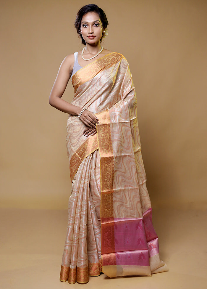 Cream Kora Silk Saree With Blouse Piece