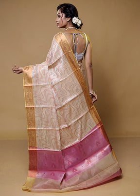 Cream Kora Silk Saree With Blouse Piece