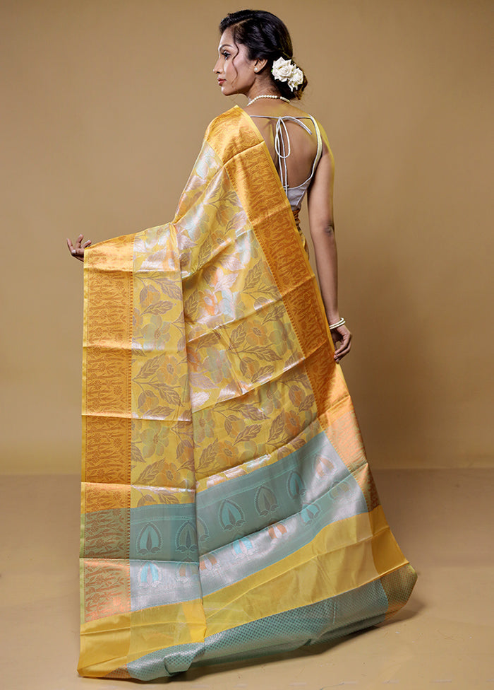 Yellow Kora Silk Saree With Blouse Piece