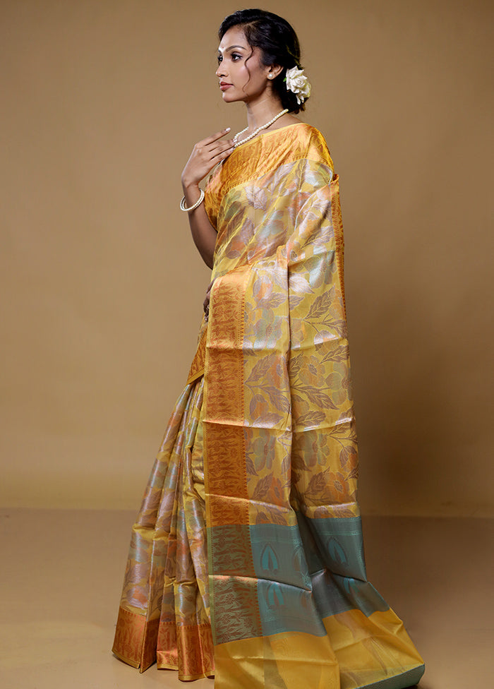 Yellow Kora Silk Saree With Blouse Piece